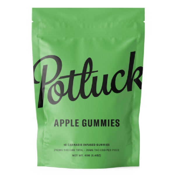 Potluck Extracts – Apple Gummies (1:1) – 100mg THC / 100mg CBD | Herb Approach Canada